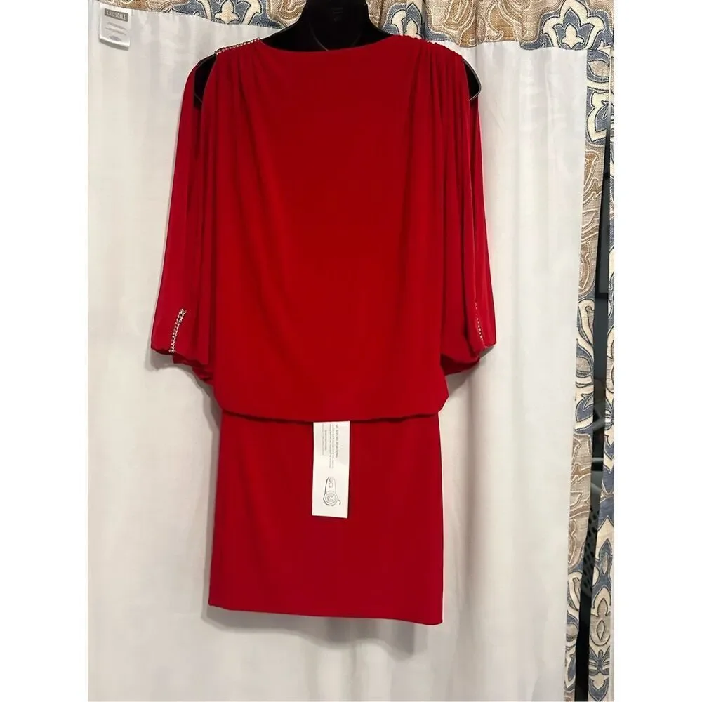 Beautiful‎ NEW WITH TAGS 1990s Cache Red Satin Batwing Cutout Draped Dress XS